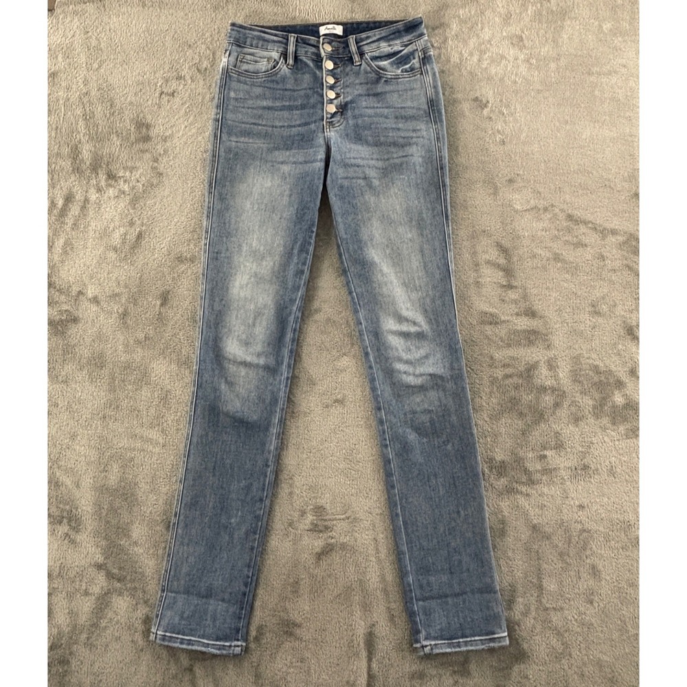 Amalli Talli Button Fly‎ Skinny Jeans Womens 27 Light Wash Stretch 36" Inseam